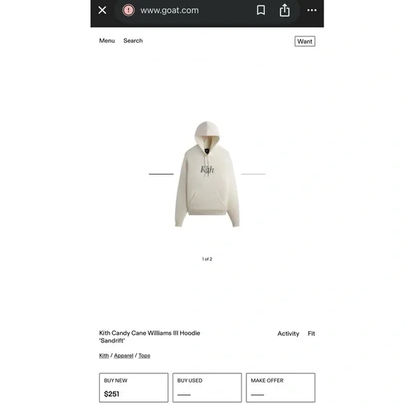 Kith Candy Cane Williams Ill Hoodie ‘Sandrift' White/Beige Men’s Size Large
